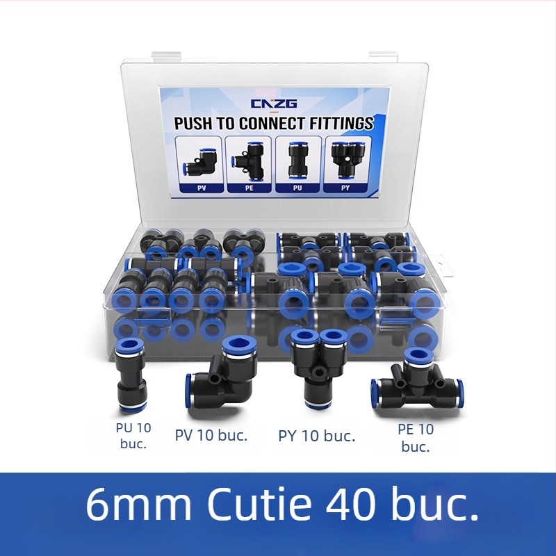 Set de 40 conectori pneumatici din plastic, 6 mm, cuplaj rapid în cutie, 1/4 inch, 60 conectori drepți