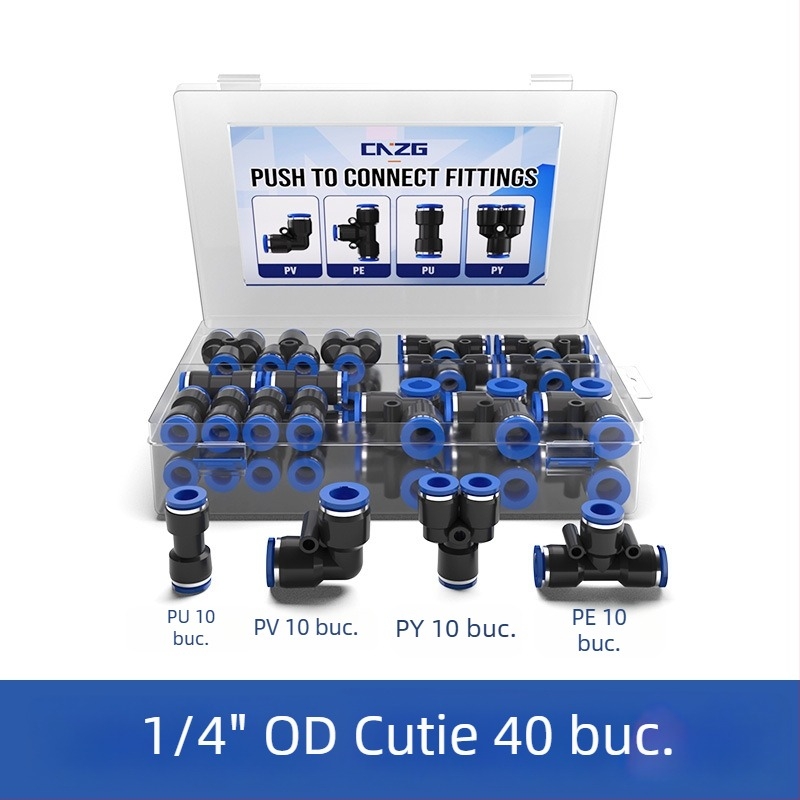 Set de 40 conectori pneumatici din plastic, 6 mm, cuplaj rapid în cutie, 1/4 inch, 60 conectori drepți