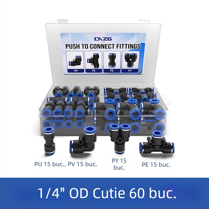 Set de 40 conectori pneumatici din plastic, 6 mm, cuplaj rapid în cutie, 1/4 inch, 60 conectori drepți