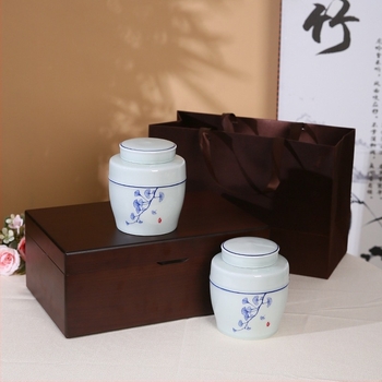 Borcan ceramic sigilat pentru ceai, cu două compartimente, pentru ceai negru, ceai verde și Tieguanyin — ambalaj cadou