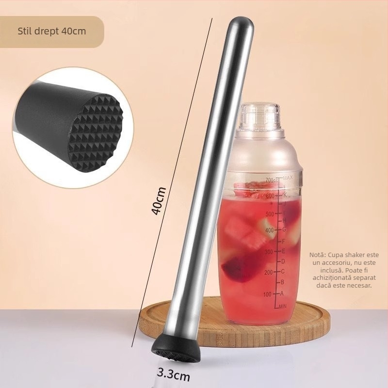 Zdrobitor din oțel inoxidabil 201 pentru zdrobirea gheții, a fructelor și extragerea sucurilor, compatibil cu shaker