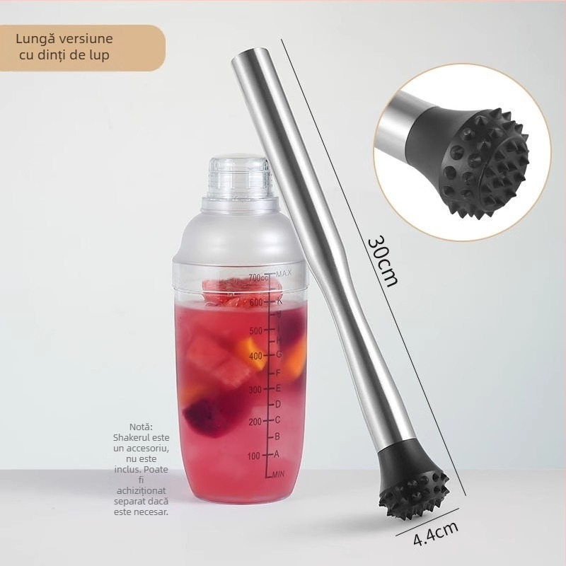 Zdrobitor din oțel inoxidabil 201 pentru zdrobirea gheții, a fructelor și extragerea sucurilor, compatibil cu shaker
