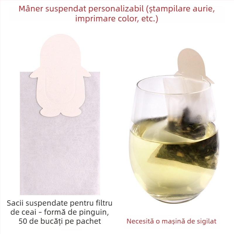 Pungă de ceai de unică folosință, cu ureche pentru agățat, filtru de ceai din plante, design minimalist, imprimare logo