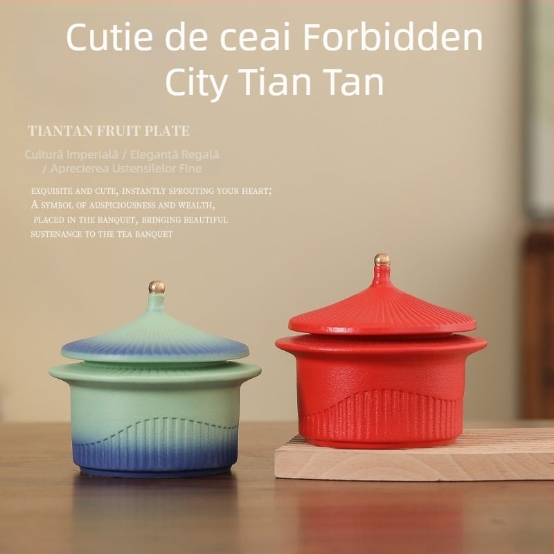 Recipient ceramic pentru ceai, inspirat de Orașul Interzis, cu capac mare, etanș, rezistent la umezeală, recipient de depozitare de înaltă calitate.