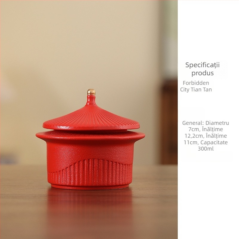 Recipient ceramic pentru ceai, inspirat de Orașul Interzis, cu capac mare, etanș, rezistent la umezeală, recipient de depozitare de înaltă calitate.