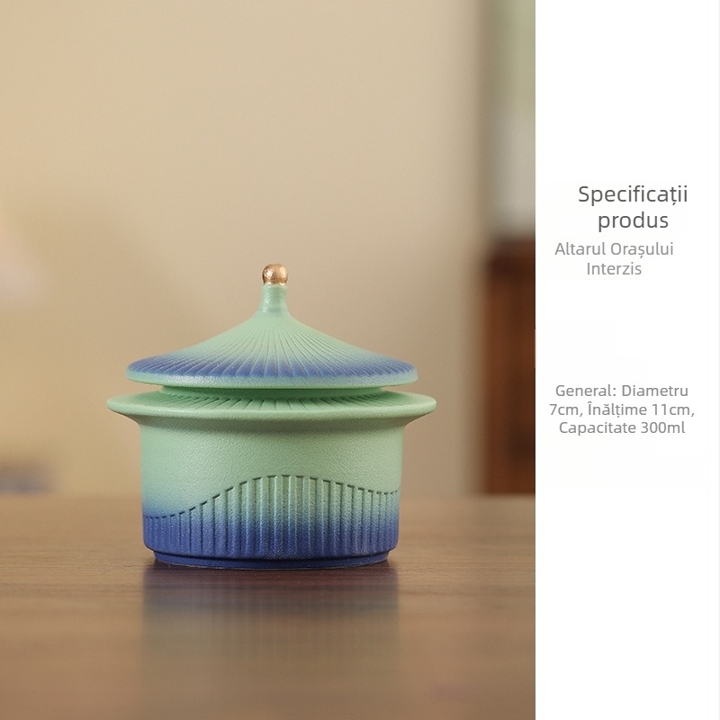 Recipient ceramic pentru ceai, inspirat de Orașul Interzis, cu capac mare, etanș, rezistent la umezeală, recipient de depozitare de înaltă calitate.