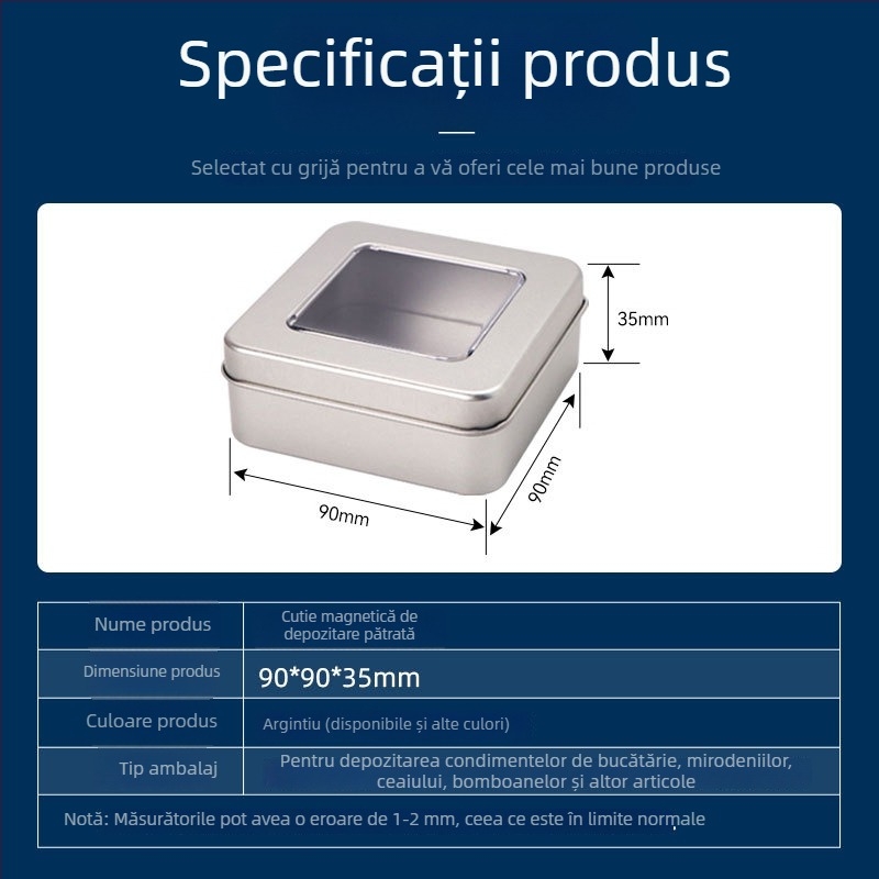 Cutie metalică pătrată cu magnet pentru depozitare în bucătărie – bomboane, ceai, fructe uscate