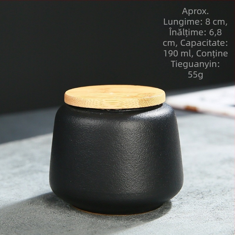 Conservă ceramică pentru ceai, negru antic, mică, pentru ceai negru și verde, capac etanș