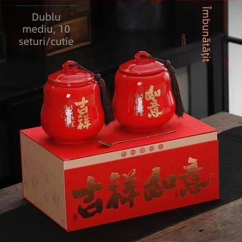 Recipient ceramic sigilat pentru ceai, depozitare frunzelor de ceai, capacitate 250 g, cutie cadou goală, Biluochun