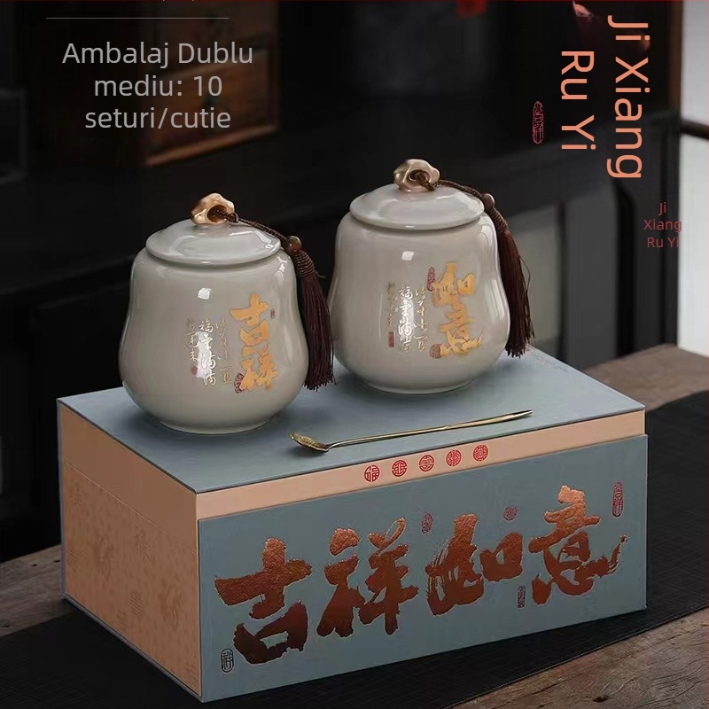Recipient ceramic sigilat pentru ceai, depozitare frunzelor de ceai, capacitate 250 g, cutie cadou goală, Biluochun