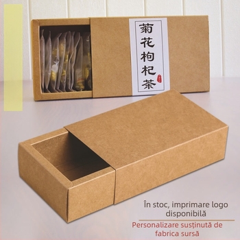 Cutie Kraft din carton negru, cu sertar dreptunghiular pentru ceai parfumat și produse de machiaj – ambalaj cadou