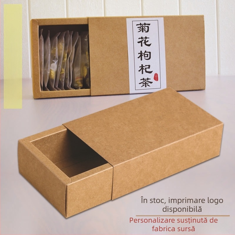 Cutie Kraft din carton negru, cu sertar dreptunghiular pentru ceai parfumat și produse de machiaj – ambalaj cadou
