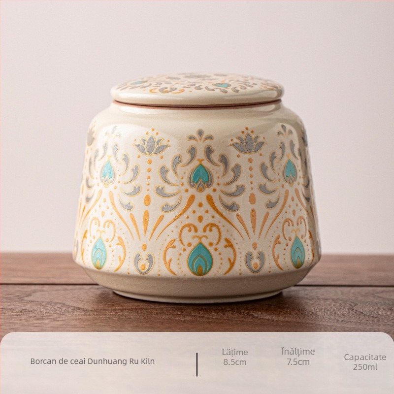 Recipient ceramic pentru ceai cu capac etanș – pentru ceai verde, negru și Pu'er, uz casnic, stil Ru Kiln