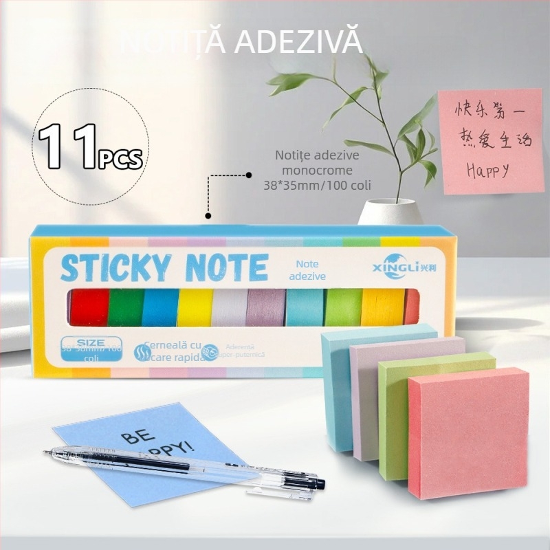 Set cu 11 benzi mini colorate de notițe adezive și etichete index, benzi colorate pentru studiu, 1100 bucăți