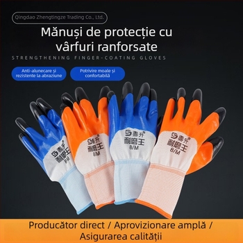 Mănuși industriale rezistente la uzură și la ulei, cu acoperire la degete nitril-nylon, cu aderență din cauciuc, pentru construcții, mecanică, electronică, chimie, petrol, agricultură și silvicultură.