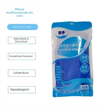 Mănuși nitril albastre, de unică folosință, 9 inch, îngroșate, rezistente la ulei și apă, pentru coafor, industrie și uz casnic, de grad alimentar