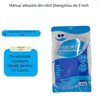 Mănuși nitril albastre, de unică folosință, 9 inch, îngroșate, rezistente la ulei și apă, pentru coafor, industrie și uz casnic, de grad alimentar