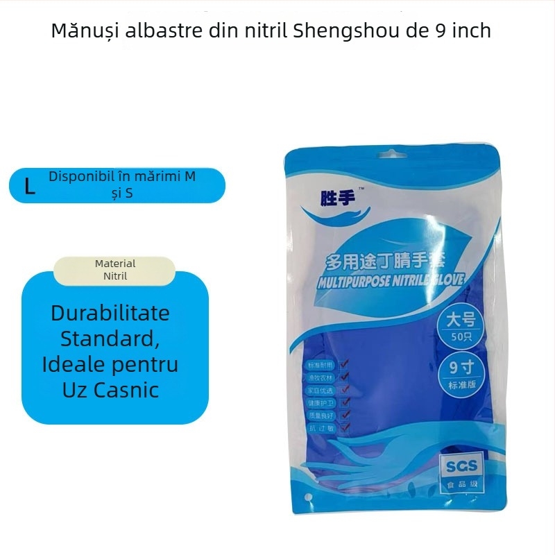 Mănuși nitril albastre, de unică folosință, 9 inch, îngroșate, rezistente la ulei și apă, pentru coafor, industrie și uz casnic, de grad alimentar