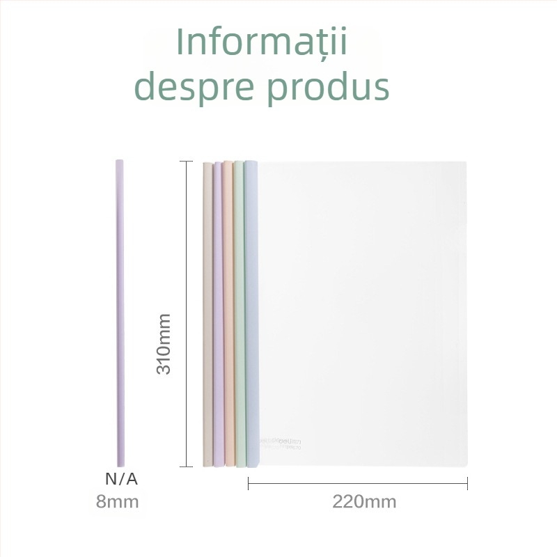 Deli dosar A4 cu clemă cu levier, formă de picătură, colorat, dosar transparent pentru documente
