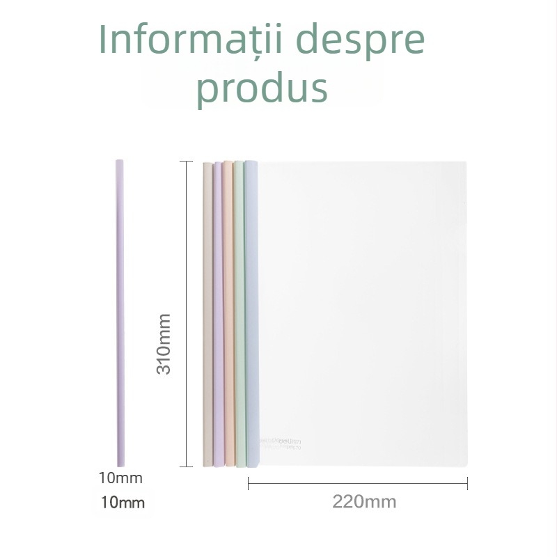 Deli dosar A4 cu clemă cu levier, formă de picătură, colorat, dosar transparent pentru documente