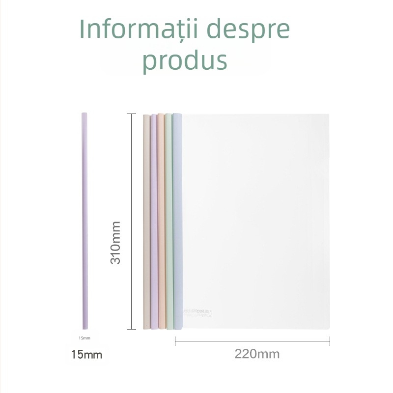Deli dosar A4 cu clemă cu levier, formă de picătură, colorat, dosar transparent pentru documente