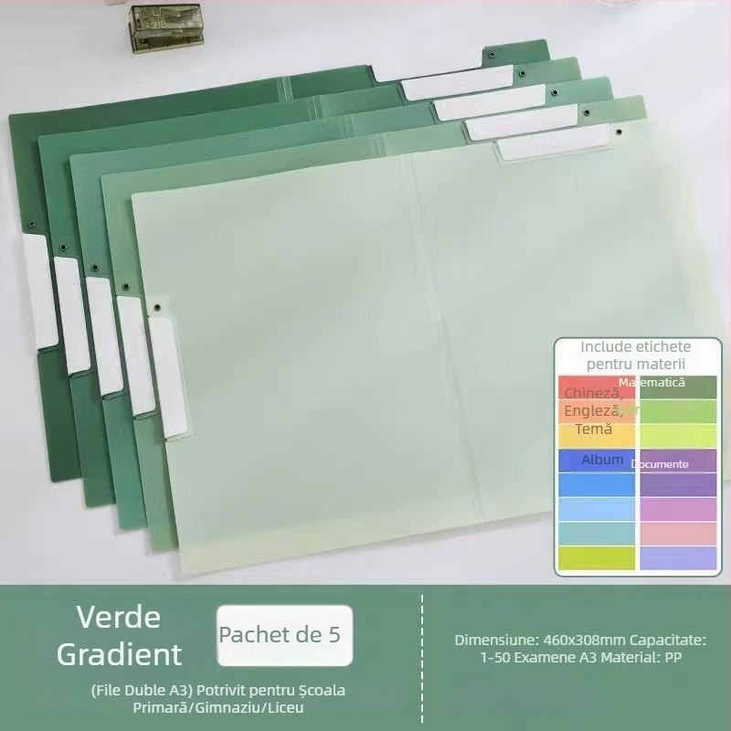 Mapă transparentă A3/A4 cu clemă rotativă dublă pentru lucrări ale elevilor și documente de birou (depozitare PP)