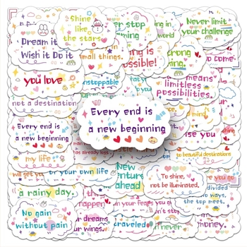 100 afirmații motivaționale în engleză — stickere drăguțe, în stil desen animat, pentru căni, telefoane și agende