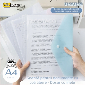Tacotaco dosar transparent rezistent la apă, cu inserții pentru documente și lucrări de examen