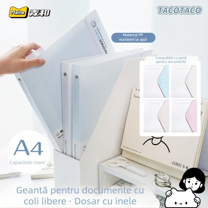 Tacotaco dosar transparent rezistent la apă, cu inserții pentru documente și lucrări de examen