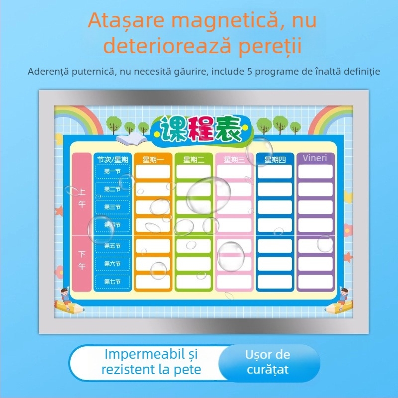 Programă magnetică pentru elevi de școală primară — plan zilnic de studiu și autodisciplină, autocolant magnetic pentru frigider