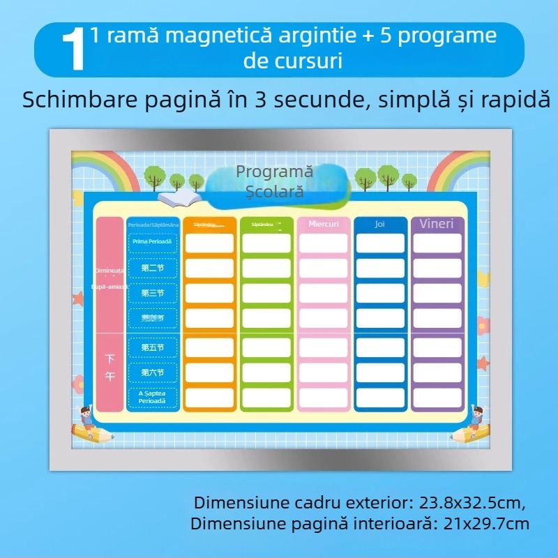 Programă magnetică pentru elevi de școală primară — plan zilnic de studiu și autodisciplină, autocolant magnetic pentru frigider