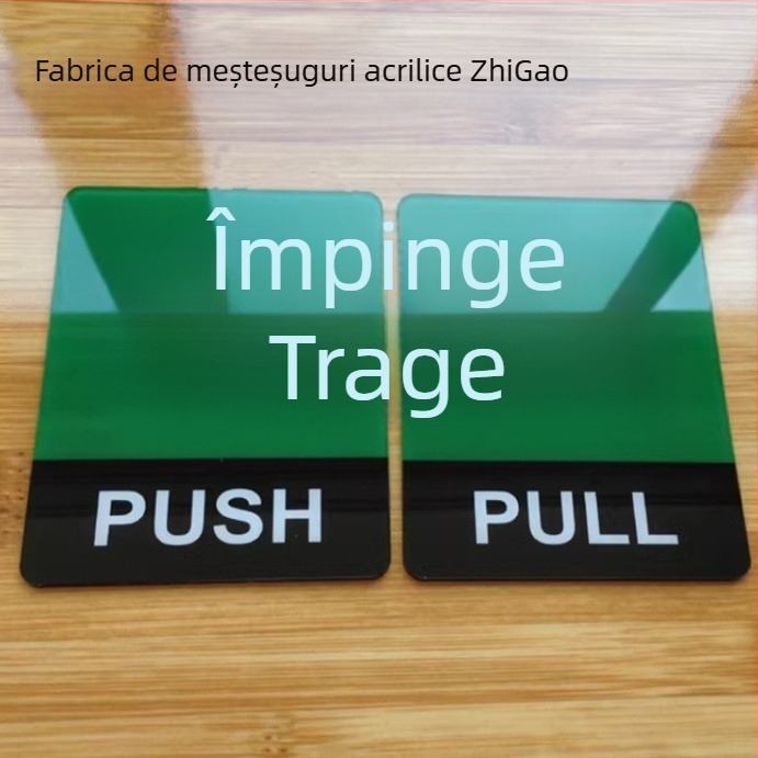 Semn transparent din acril pentru împingere/tragere la ușa de sticlă