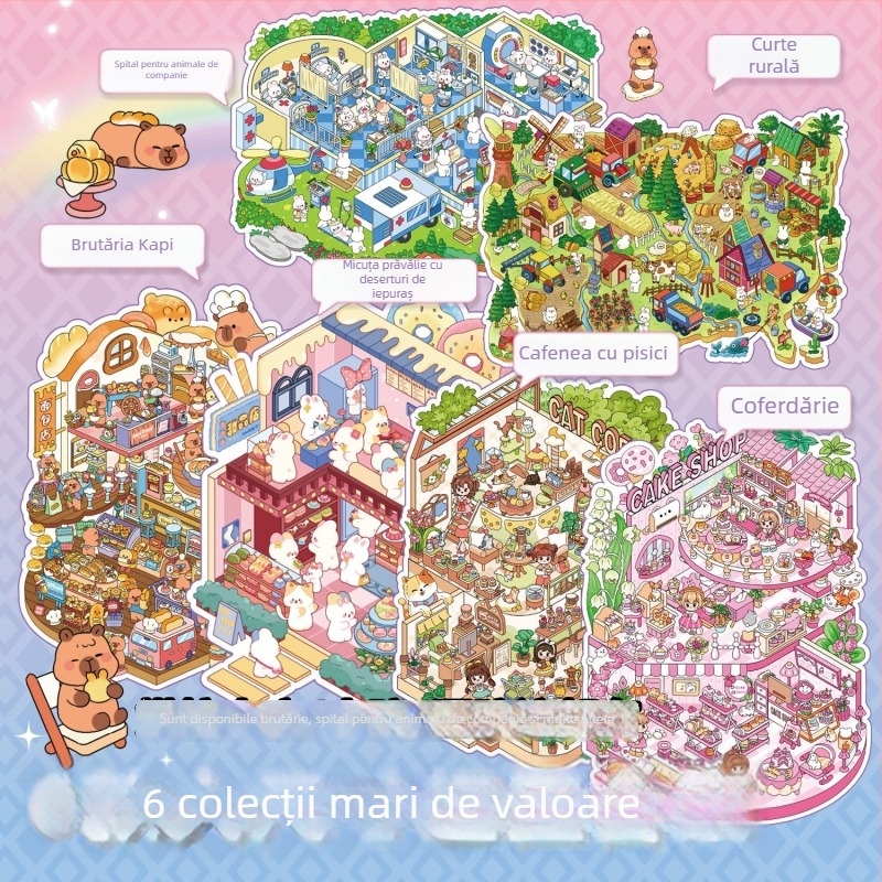 Stickere miniaturi pentru scene de peisaj – pre-tăiate, DIY 3D căsuță pentru fete