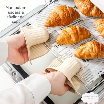 Mănuși din silicon izolante termic, groase, pentru bucătărie, protecție împotriva arsurilor; compatibile cu cuptor cu microunde, friteuză cu aer și cuptor.