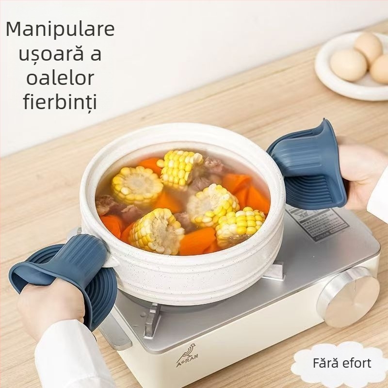 Mănuși din silicon izolante termic, groase, pentru bucătărie, protecție împotriva arsurilor; compatibile cu cuptor cu microunde, friteuză cu aer și cuptor.