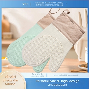 Mănuși de izolație termică din silicon cu căptușeală din bumbac, model diamant, pentru cuptor și cuptor cu microunde, ustensile de bucătărie pentru coacere