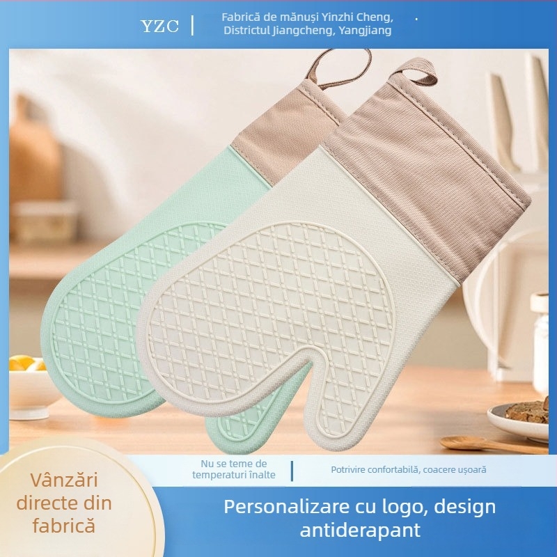 Mănuși de izolație termică din silicon cu căptușeală din bumbac, model diamant, pentru cuptor și cuptor cu microunde, ustensile de bucătărie pentru coacere