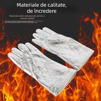 Mănuși de izolație termică din folie de aluminiu, rezistente la temperaturi înalte, ignifuge, uz industrial pentru topire, protecție pentru cinci degete, izolație până la 1000°C
