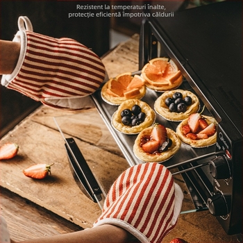 Mănuși de cuptor din bumbac-lină, cu dungi, pentru bucătărie, rezistente la temperaturi înalte, protecție împotriva arsurilor, groase, compatibile cu cuptorul cu microunde