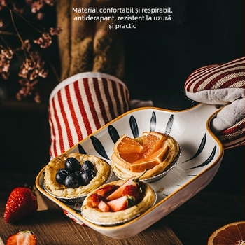 Mănuși de cuptor din bumbac-lină, cu dungi, pentru bucătărie, rezistente la temperaturi înalte, protecție împotriva arsurilor, groase, compatibile cu cuptorul cu microunde