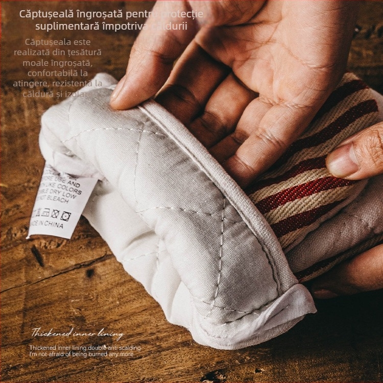 Mănuși de cuptor din bumbac-lină, cu dungi, pentru bucătărie, rezistente la temperaturi înalte, protecție împotriva arsurilor, groase, compatibile cu cuptorul cu microunde