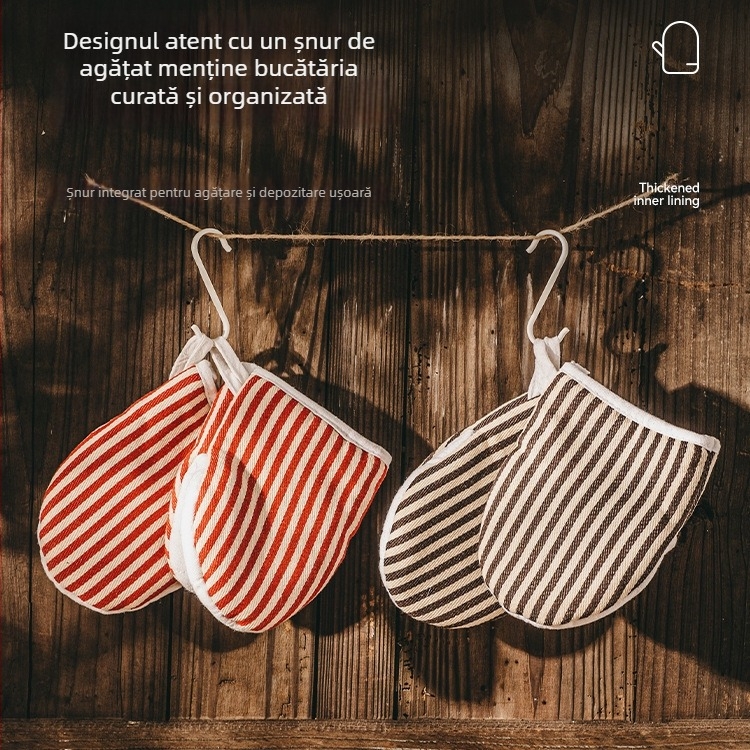 Mănuși de cuptor din bumbac-lină, cu dungi, pentru bucătărie, rezistente la temperaturi înalte, protecție împotriva arsurilor, groase, compatibile cu cuptorul cu microunde