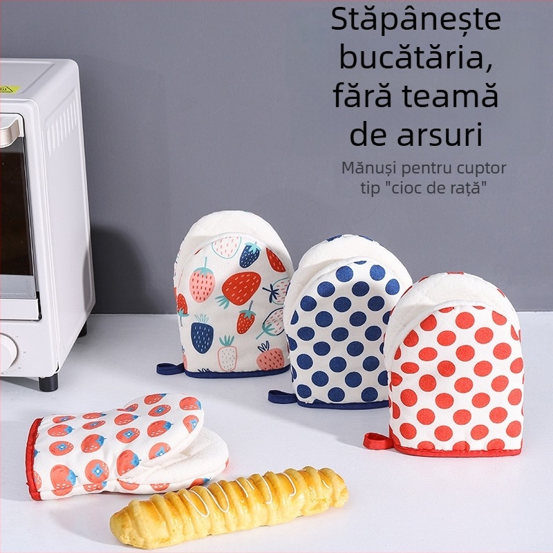 Mănuși pentru cuptor cu microunde, izolație groasă, model cu buline, stil japonez protecție împotriva arsurilor, mănuși din bumbac pentru bucătărie