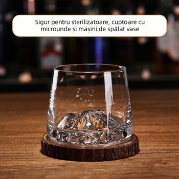 Pahar de whisky din cristal în stil japonez, cu vedere spre Muntele Fuji și munți înzăpeziți, 201-300 ml