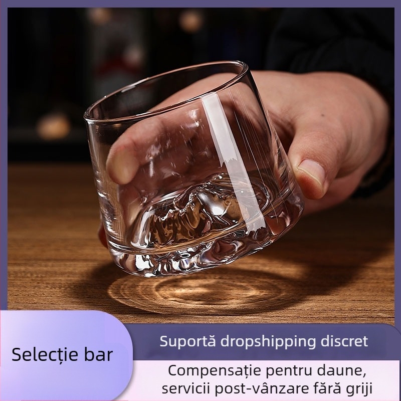 Pahar de whisky din cristal în stil japonez, cu vedere spre Muntele Fuji și munți înzăpeziți, 201-300 ml