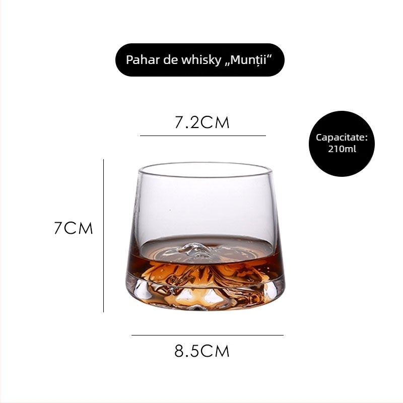 Pahar de whisky din cristal în stil japonez, cu vedere spre Muntele Fuji și munți înzăpeziți, 201-300 ml