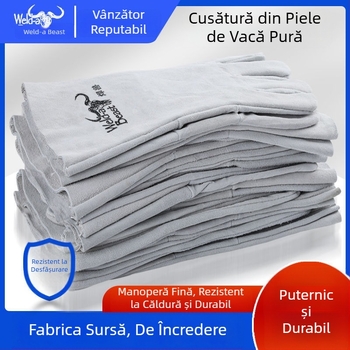 Mănuși de sudură din piele de vită Welding Beast, izolație termică, rezistente la temperaturi înalte, anti-arzuri, groase și rezistente la uzură, protecție împotriva stropilor