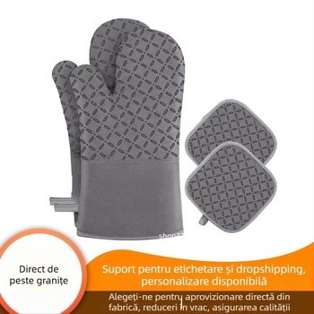 Mănuși izolante din silicon cu căptușeală din bumbac, antiderapante, rezistente la căldură, pentru bucătărie, cuptor cu microunde și gătit