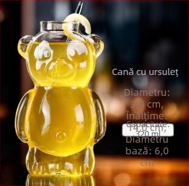 Pahar de cocktail în formă de ursuleț, sticlă borosilicat, 301–400 ml, design creativ pentru gastronomie moleculară la bar