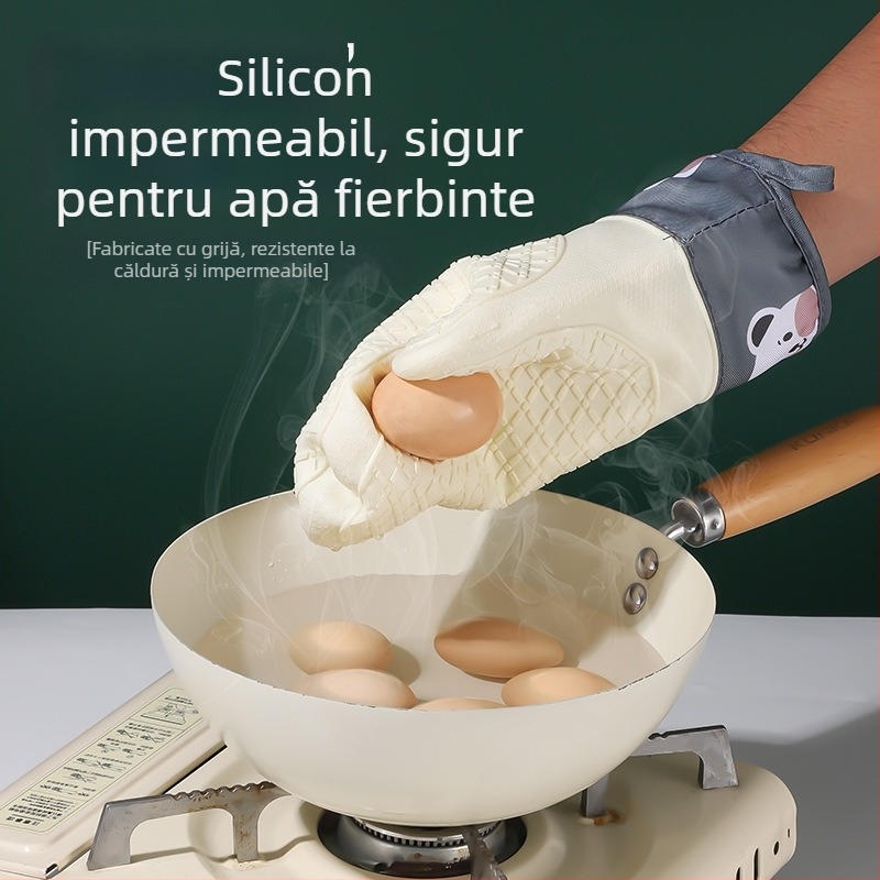 Mănuși din silicon antiarsură pentru bucătărie, rezistente la temperaturi înalte, groase, impermeabile, antiderapante, pentru cuptor și cuptor cu microunde